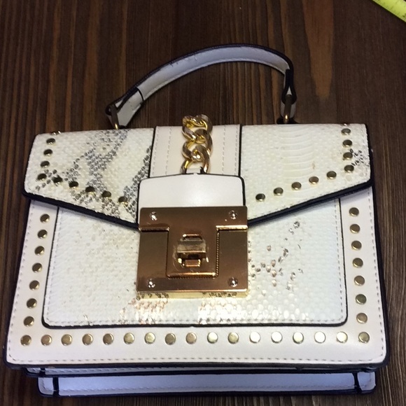 FINAL SALE PRICE NWOT Snakeskin Studded Satchel Handbag - Picture 1 of 9